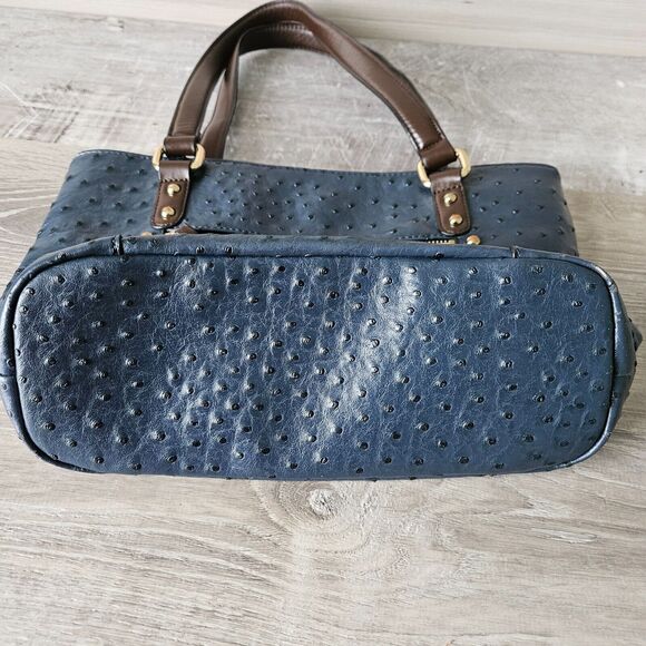 Giani Bernini Ostrich Embossed Shoulder Satchel Bag Purse Blue Faux Leather - Picture 12 of 16